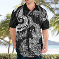 New Zealand Sea Animals with Maori Tribal Tattoo Hawaiian Shirt Shark Manta Ray with Silver Fern Black