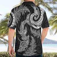 New Zealand Sea Animals with Maori Tribal Tattoo Hawaiian Shirt Shark Manta Ray with Silver Fern Black