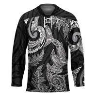 New Zealand Sea Animals with Maori Tribal Tattoo Hockey Jersey Shark Manta Ray with Silver Fern Black