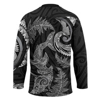 New Zealand Sea Animals with Maori Tribal Tattoo Hockey Jersey Shark Manta Ray with Silver Fern Black