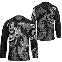 New Zealand Sea Animals with Maori Tribal Tattoo Hockey Jersey Shark Manta Ray with Silver Fern Black