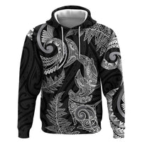 New Zealand Sea Animals with Maori Tribal Tattoo Hoodie Shark Manta Ray with Silver Fern Black