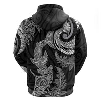 New Zealand Sea Animals with Maori Tribal Tattoo Hoodie Shark Manta Ray with Silver Fern Black