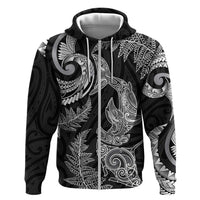 New Zealand Sea Animals with Maori Tribal Tattoo Hoodie Shark Manta Ray with Silver Fern Black