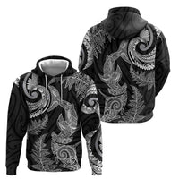 New Zealand Sea Animals with Maori Tribal Tattoo Hoodie Shark Manta Ray with Silver Fern Black
