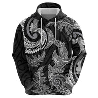 New Zealand Sea Animals with Maori Tribal Tattoo Hoodie Shark Manta Ray with Silver Fern Black