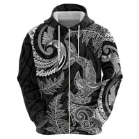 New Zealand Sea Animals with Maori Tribal Tattoo Hoodie Shark Manta Ray with Silver Fern Black
