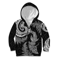 New Zealand Sea Animals with Maori Tribal Tattoo Kid Hoodie Shark Manta Ray with Silver Fern Black