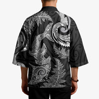 New Zealand Sea Animals with Maori Tribal Tattoo Kimono Shark Manta Ray with Silver Fern Black