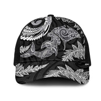 New Zealand Sea Animals with Maori Tribal Tattoo Mesh Trucker Cap Shark Manta Ray with Silver Fern Black