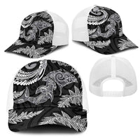 New Zealand Sea Animals with Maori Tribal Tattoo Mesh Trucker Cap Shark Manta Ray with Silver Fern Black