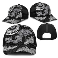 New Zealand Sea Animals with Maori Tribal Tattoo Mesh Trucker Cap Shark Manta Ray with Silver Fern Black