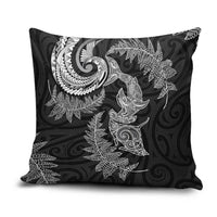 New Zealand Sea Animals with Maori Tribal Tattoo Pillow Cover Shark Manta Ray with Silver Fern Black