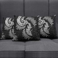 New Zealand Sea Animals with Maori Tribal Tattoo Pillow Cover Shark Manta Ray with Silver Fern Black