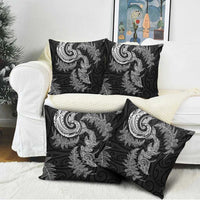 New Zealand Sea Animals with Maori Tribal Tattoo Pillow Cover Shark Manta Ray with Silver Fern Black