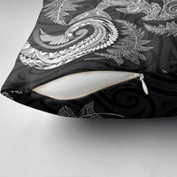 New Zealand Sea Animals with Maori Tribal Tattoo Pillow Cover Shark Manta Ray with Silver Fern Black