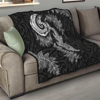 New Zealand Sea Animals with Maori Tribal Tattoo Quilt Shark Manta Ray with Silver Fern Black