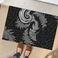 New Zealand Sea Animals with Maori Tribal Tattoo Rubber Doormat Shark Manta Ray with Silver Fern Black
