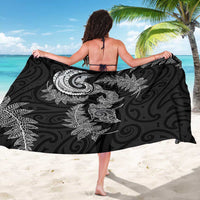 New Zealand Sea Animals with Maori Tribal Tattoo Sarong Shark Manta Ray with Silver Fern Black
