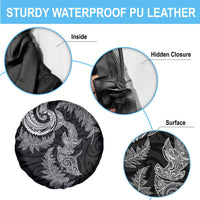 New Zealand Sea Animals with Maori Tribal Tattoo Spare Tire Cover Shark Manta Ray with Silver Fern Black