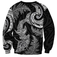 New Zealand Sea Animals with Maori Tribal Tattoo Sweatshirt Shark Manta Ray with Silver Fern Black