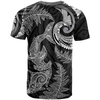 New Zealand Sea Animals with Maori Tribal Tattoo T Shirt Shark Manta Ray with Silver Fern Black