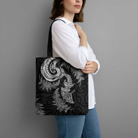 New Zealand Sea Animals with Maori Tribal Tattoo Tote Bag Shark Manta Ray with Silver Fern Black