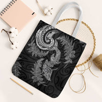 New Zealand Sea Animals with Maori Tribal Tattoo Tote Bag Shark Manta Ray with Silver Fern Black