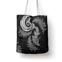 New Zealand Sea Animals with Maori Tribal Tattoo Tote Bag Shark Manta Ray with Silver Fern Black