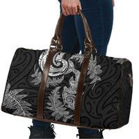 New Zealand Sea Animals with Maori Tribal Tattoo Travel Bag Shark Manta Ray with Silver Fern Black