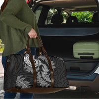New Zealand Sea Animals with Maori Tribal Tattoo Travel Bag Shark Manta Ray with Silver Fern Black