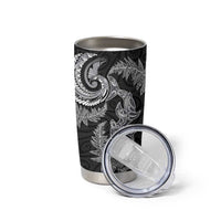 New Zealand Sea Animals with Maori Tribal Tattoo Tumbler Cup Shark Manta Ray with Silver Fern Black