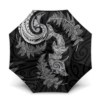 New Zealand Sea Animals with Maori Tribal Tattoo Umbrella Shark Manta Ray with Silver Fern Black