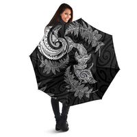 New Zealand Sea Animals with Maori Tribal Tattoo Umbrella Shark Manta Ray with Silver Fern Black