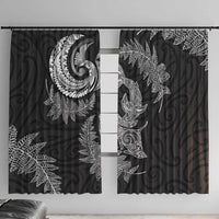 New Zealand Sea Animals with Maori Tribal Tattoo Window Curtain Shark Manta Ray with Silver Fern Black