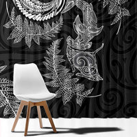 New Zealand Sea Animals with Maori Tribal Tattoo Window Curtain Shark Manta Ray with Silver Fern Black
