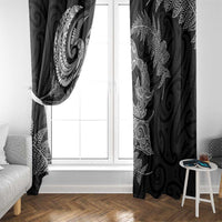 New Zealand Sea Animals with Maori Tribal Tattoo Window Curtain Shark Manta Ray with Silver Fern Black