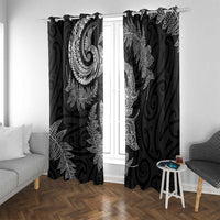 New Zealand Sea Animals with Maori Tribal Tattoo Window Curtain Shark Manta Ray with Silver Fern Black