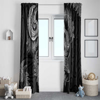 New Zealand Sea Animals with Maori Tribal Tattoo Window Curtain Shark Manta Ray with Silver Fern Black