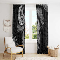 New Zealand Sea Animals with Maori Tribal Tattoo Window Curtain Shark Manta Ray with Silver Fern Black