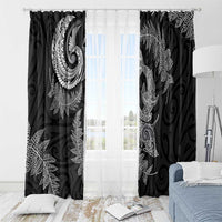New Zealand Sea Animals with Maori Tribal Tattoo Window Curtain Shark Manta Ray with Silver Fern Black
