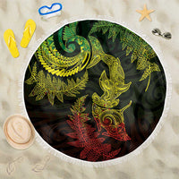New Zealand Sea Animals with Maori Tribal Tattoo Beach Blanket Shark Manta Ray with Silver Fern Reggae