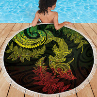 New Zealand Sea Animals with Maori Tribal Tattoo Beach Blanket Shark Manta Ray with Silver Fern Reggae