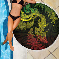 New Zealand Sea Animals with Maori Tribal Tattoo Beach Blanket Shark Manta Ray with Silver Fern Reggae