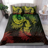 New Zealand Sea Animals with Maori Tribal Tattoo Bedding Set Shark Manta Ray with Silver Fern Reggae