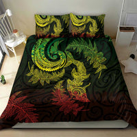 New Zealand Sea Animals with Maori Tribal Tattoo Bedding Set Shark Manta Ray with Silver Fern Reggae