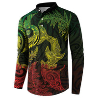 New Zealand Sea Animals with Maori Tribal Tattoo Button Sweatshirt Shark Manta Ray with Silver Fern Reggae
