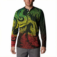 New Zealand Sea Animals with Maori Tribal Tattoo Button Sweatshirt Shark Manta Ray with Silver Fern Reggae