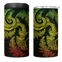 New Zealand Sea Animals with Maori Tribal Tattoo 4 in 1 Can Cooler Tumbler Shark Manta Ray with Silver Fern Reggae