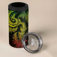 New Zealand Sea Animals with Maori Tribal Tattoo 4 in 1 Can Cooler Tumbler Shark Manta Ray with Silver Fern Reggae